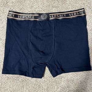 Versace Men's Dark Blue Boxer Briefs with Gold Waistband